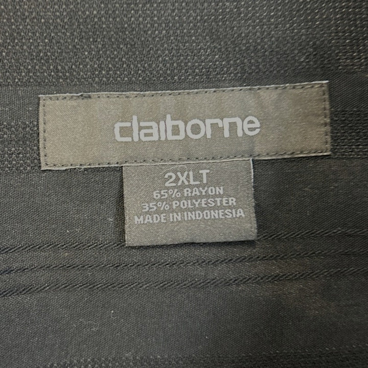Claiborne Mens 2XLT Black Shiny Stripe Long Sleeve PolyRayon Button Down Shirt