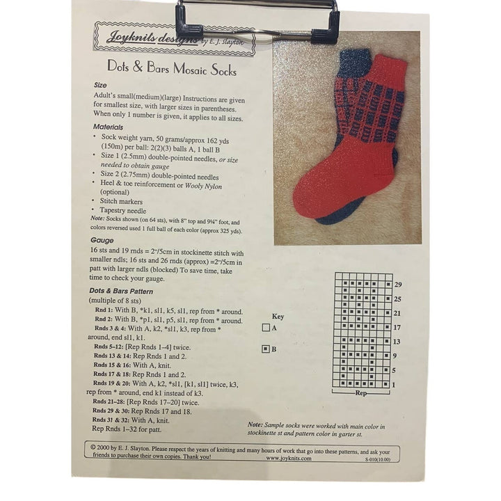 New 2000 Joyknits Designs EJ Slayton Dots &amp; Bars Mosaic Socks Knitting Pattern