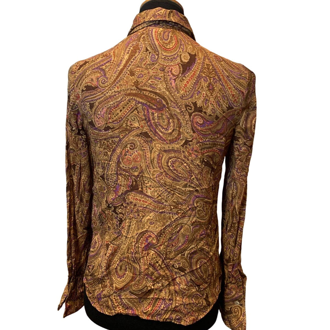 Jones New York Signature Petite 100% Silk Long Sleeve Paisley Button Up Blouse