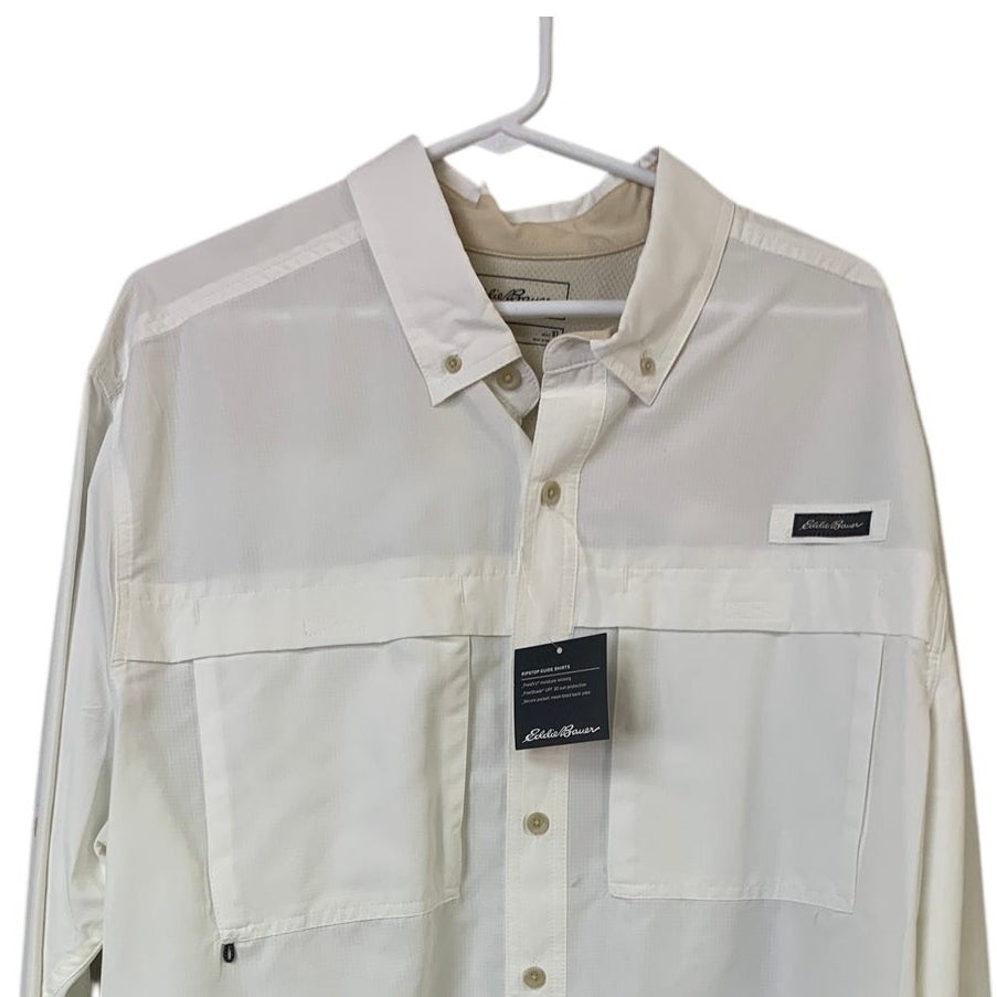New Eddie Bauer Mens XL White Long Sleeve Ripstop Guide Button Up Shirt