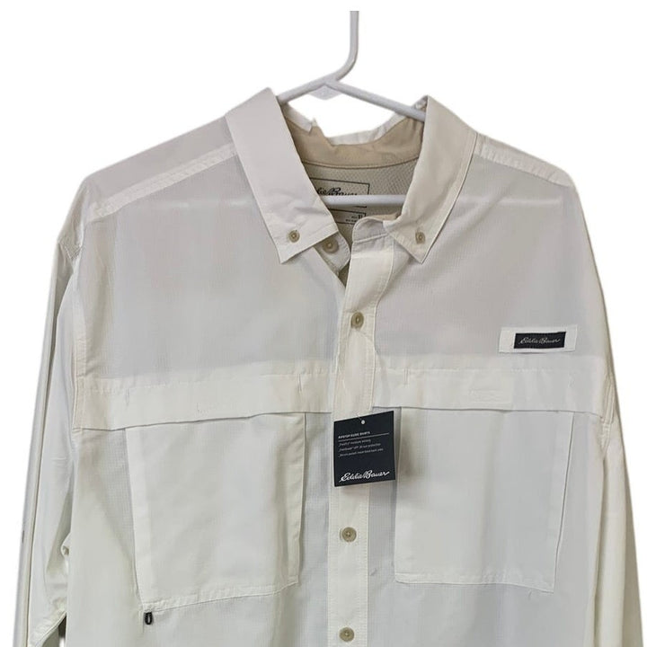 New Eddie Bauer Mens XL White Long Sleeve Ripstop Guide Button Up Shirt