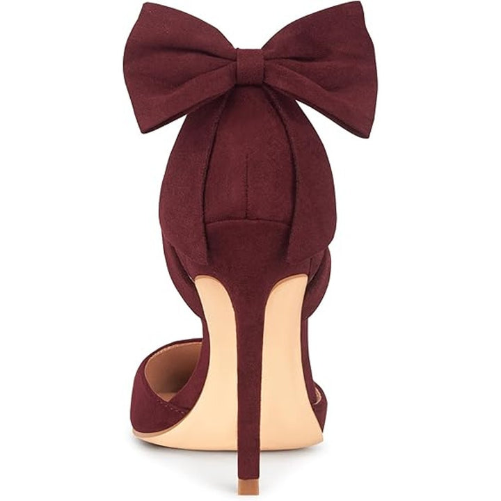 New Carcuume Womens Size 10 Wine Red Bow Faux Suede Closed Toe 4" Heel Shoes
