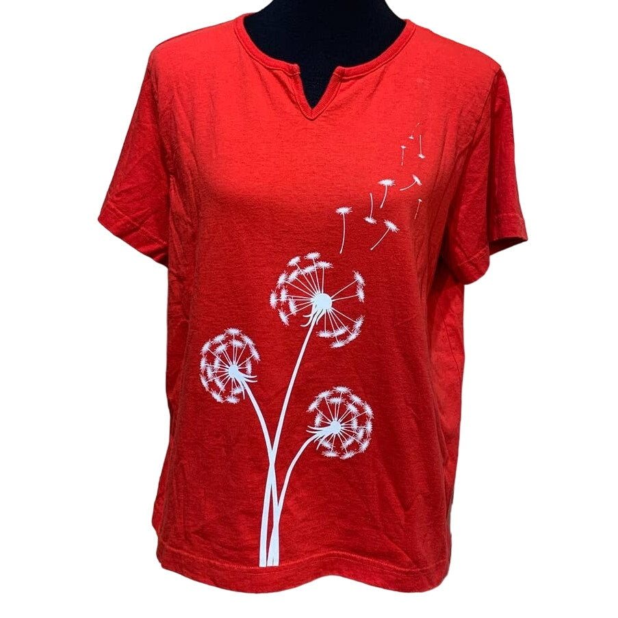 Hand Printed Upcycled Medium Dandelion Make a Wish Cotton Short Sleeve Tee