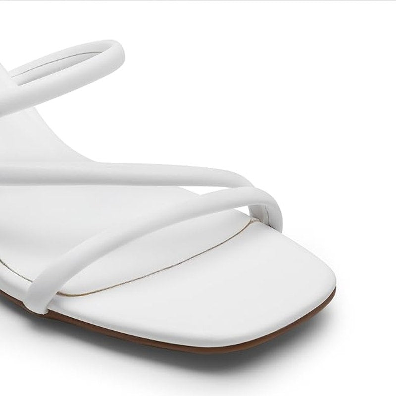 Dream Pairs Womens Size 7.5 White Faux Leather Strappy Slide On 3" Chunky Heels