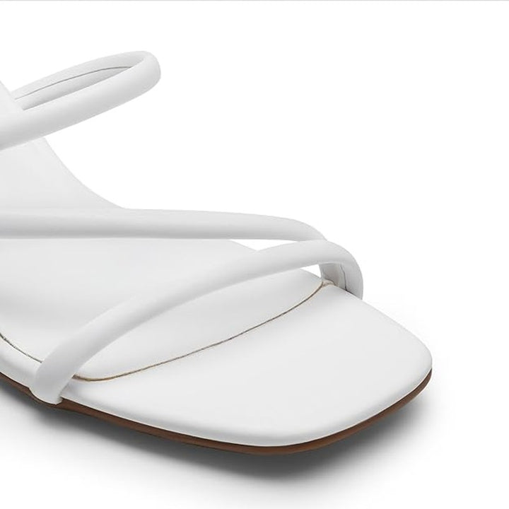 Dream Pairs Womens Size 7.5 White Faux Leather Strappy Slide On 3" Chunky Heels