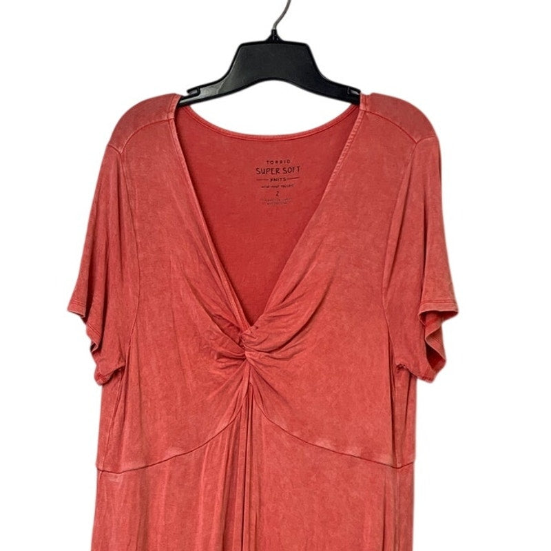 Torrid Womens Size 2 (18-20) Pink Super Soft Short Sleeve V Neck Flowy Dress