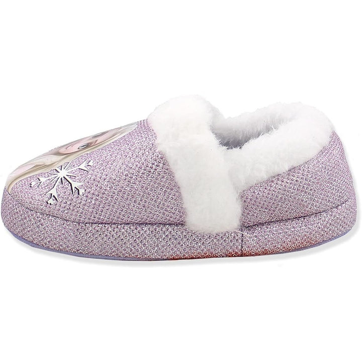 Disney Frozen Toddler Girls 5/6 Purple Elsa Anna Slippers Slip On House Shoes