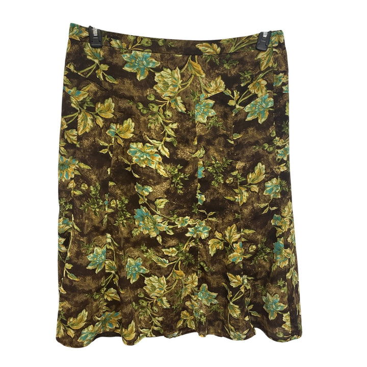 Requirements Womens XL Fit &amp; Flare Floral 100% Polyester Elastic Back Midi Skirt