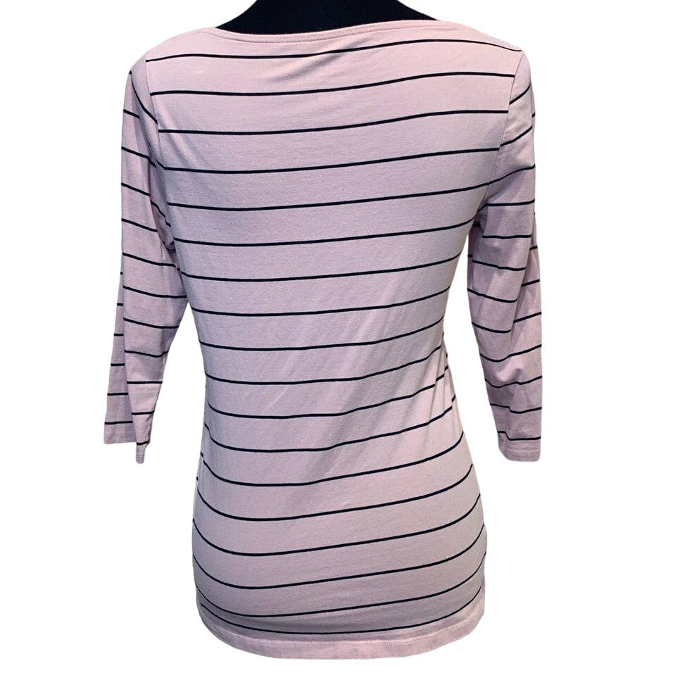 A New Day Womens Medium Buzzy Sequin Bee Pale Pink Striped PolyCotton Tee
