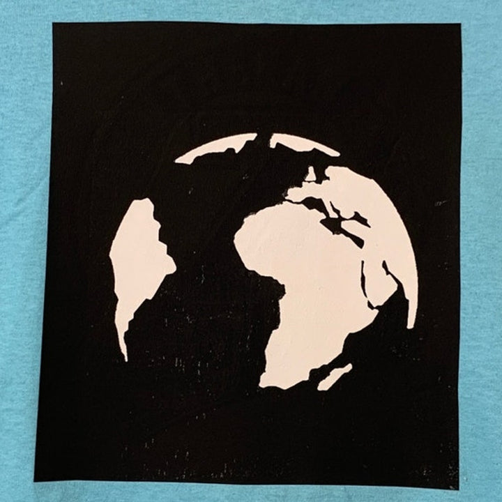 New Upcycled Hand Printed Youth Small Save Planet Earth Short Sleeve Tee Shirt