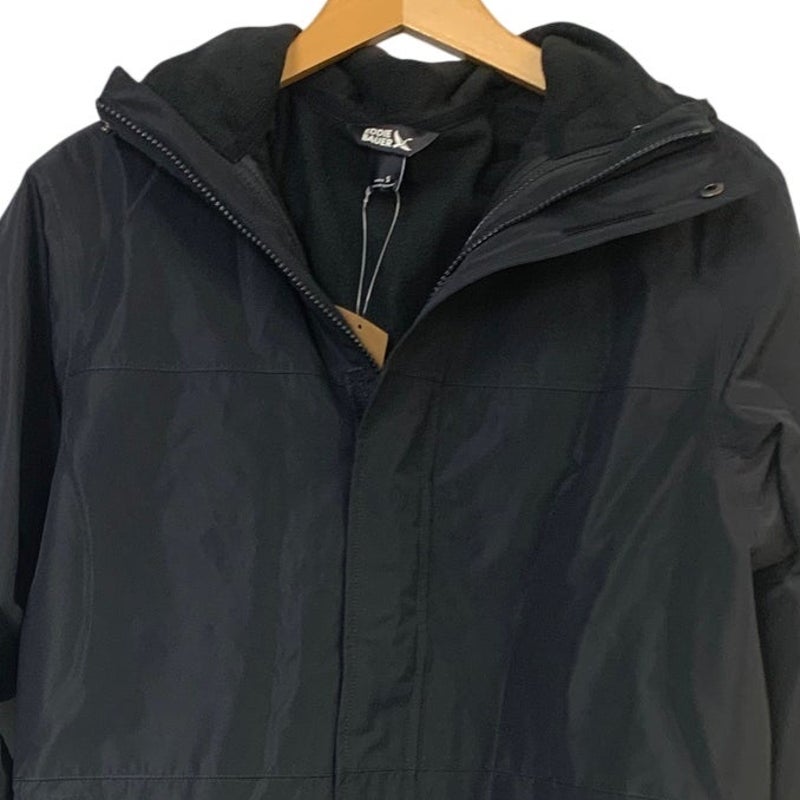 New Eddie Bauer Mens Small Black High Pass Fleece Lined 3-In-1 Hoodie Jacket