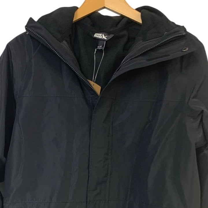 New Eddie Bauer Mens Small Black High Pass Fleece Lined 3-In-1 Hoodie Jacket