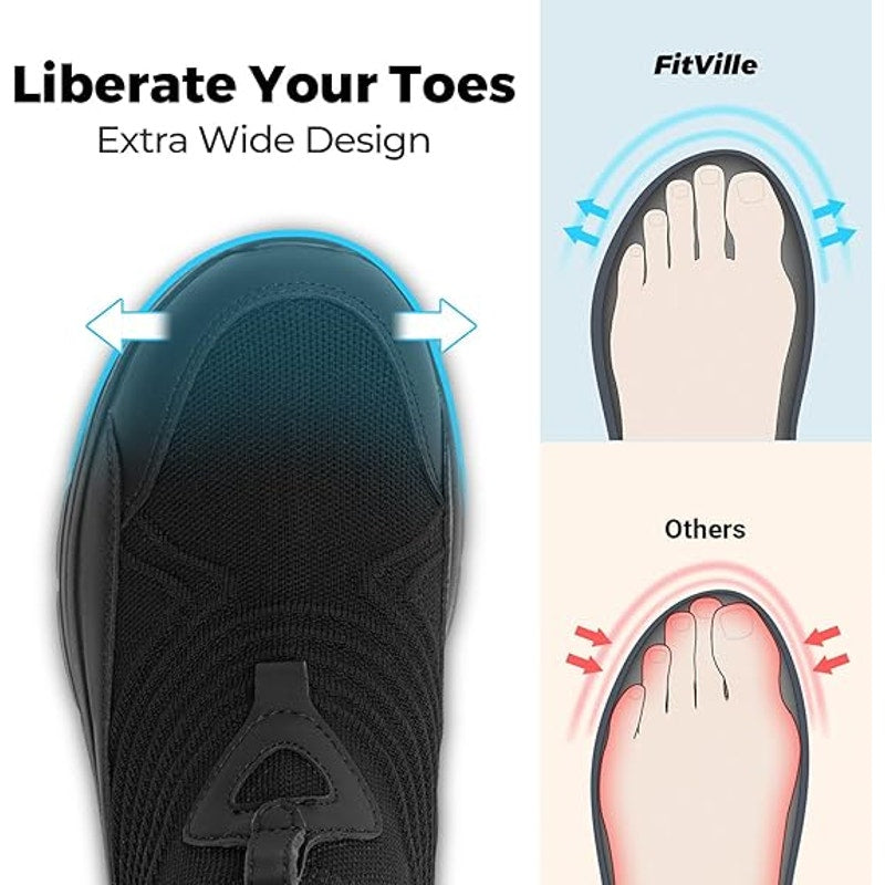 FitVille Mens 13W Wide Black Mesh Slip On Breathable Hands Free Walking Shoes