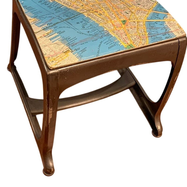 Vintage Small Metal &amp; Wood Child Desk Chair Decoupaged w 1952 Manhattan Map