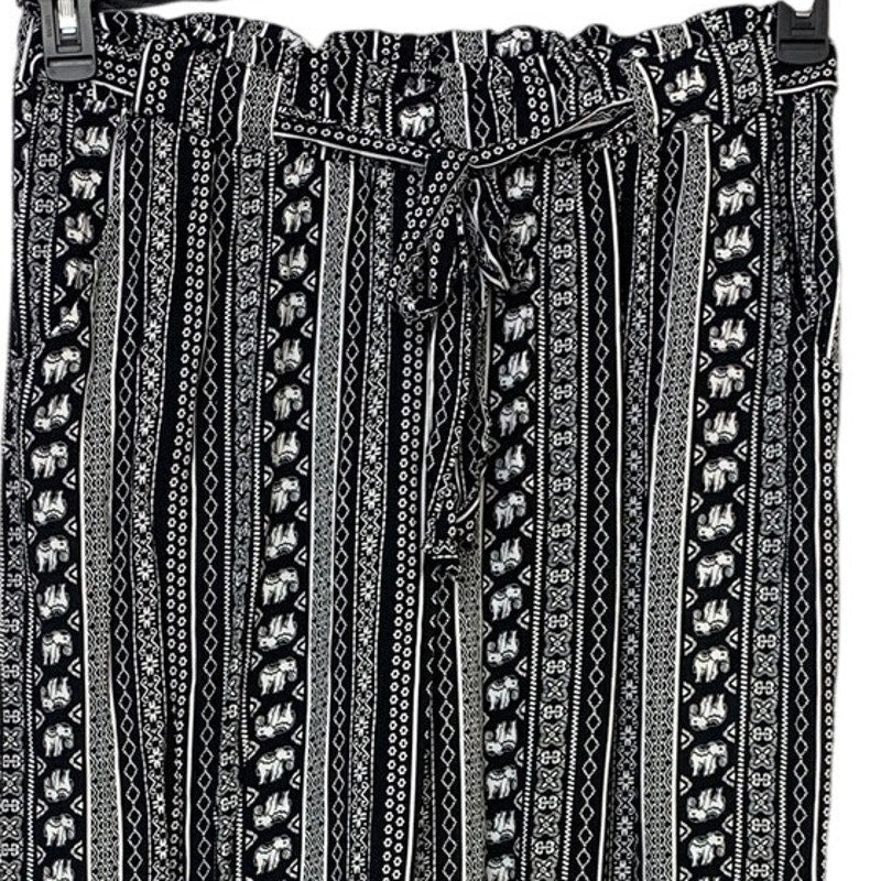 NWT New Joey B Womens XL Black White 100% Rayon Boho Elephant Fabric Belt Pants