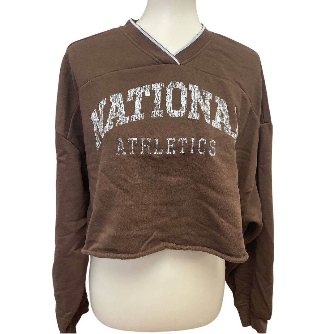 Divided by H&amp;M XXL Long Sleeve V-Neck Cropped Cotton Polyester Blend Sweatshirt