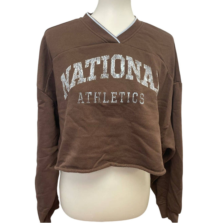 Divided by H&amp;M XXL Long Sleeve V-Neck Cropped Cotton Polyester Blend Sweatshirt