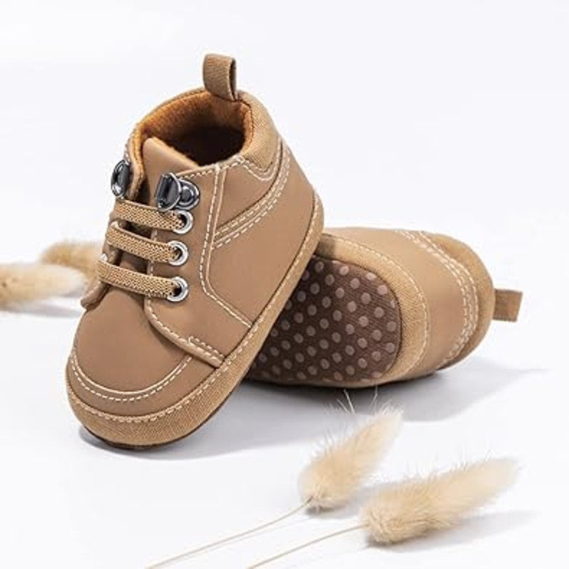 New Babelvit Baby Boy Size 6-12 Months Sneakers High Top Round Toe Canvas Shoes