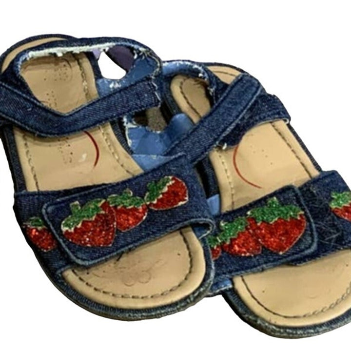 4 Pairs of Girls 7/8 9/10 Summer Polka Dot Floral Cherry Sandals Flip Flops