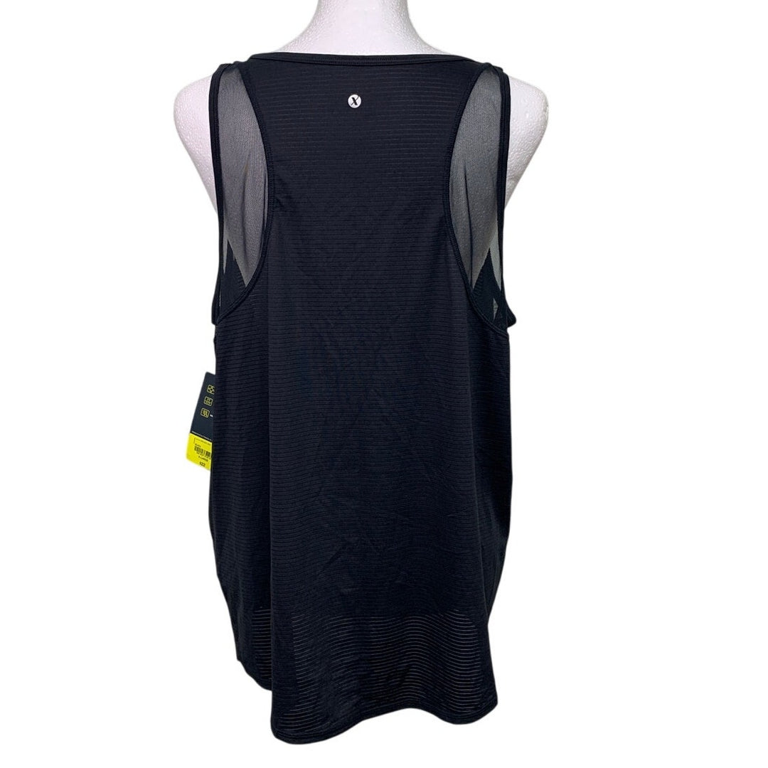 New Xersion Womens XL Black Loose Fit Sheer Athletic Textured Stripe Tank Top