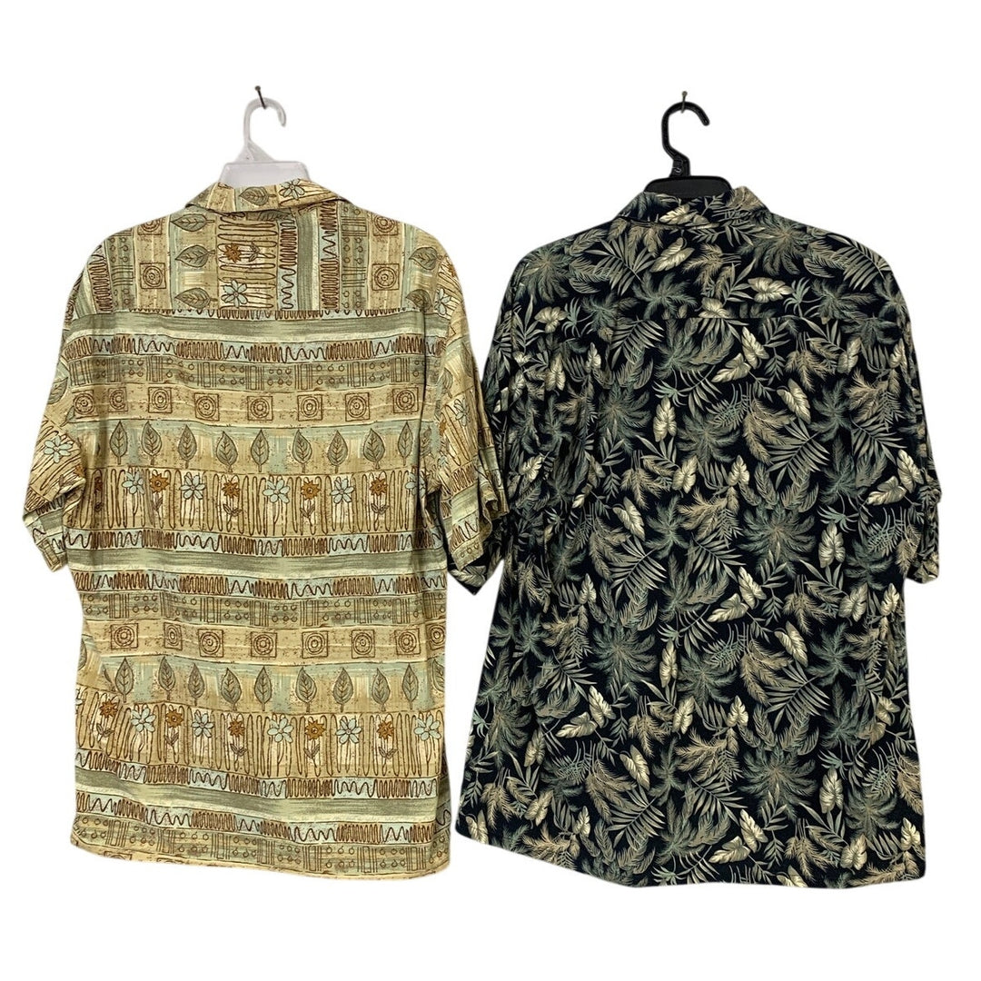 Lot of 2 Pierre Cardin Mens Large Cotton Floral Shirt Sleeve Button Up Shirts
