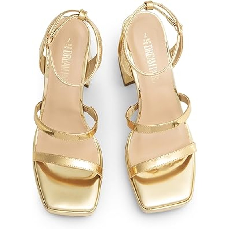 Dream Pairs Womens Size 6.5 Gold Open Toe 4" Block Heel Ankle Strap Sandal Shoes