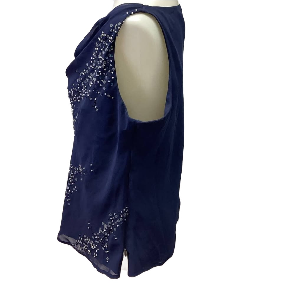 New Alfred Angelo Size 14 Navy Blue Sequined Fully Lined Sleeveless Formal Top