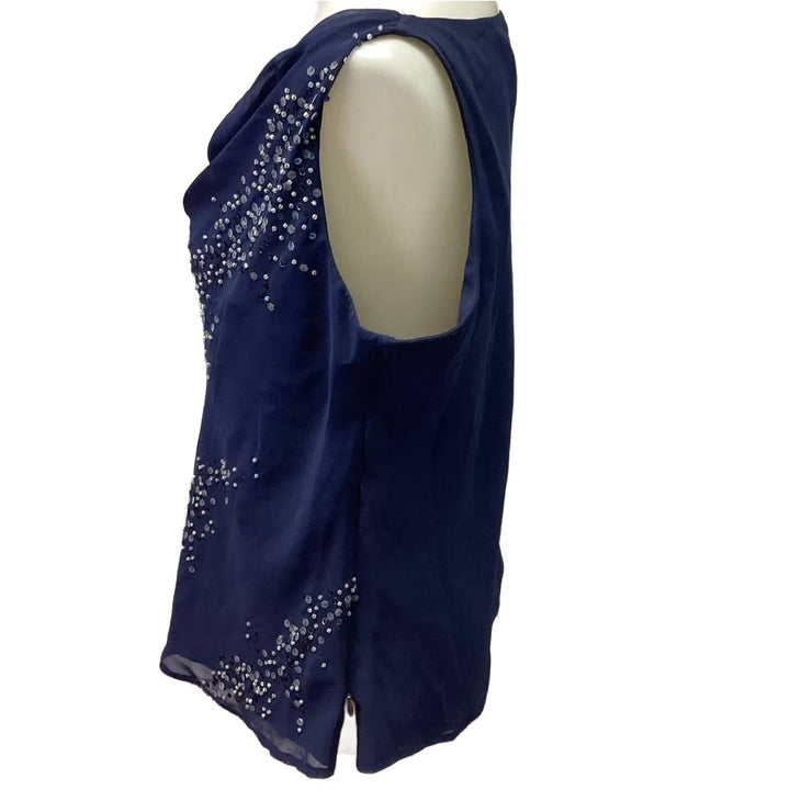 New Alfred Angelo Size 14 Navy Blue Sequined Fully Lined Sleeveless Formal Top