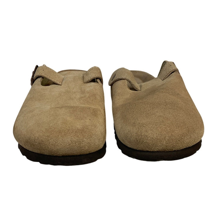 Kidmi Womens Size 8 Beige Tan Clogs Sandal Faux Suede Buckle Slip On Shoes