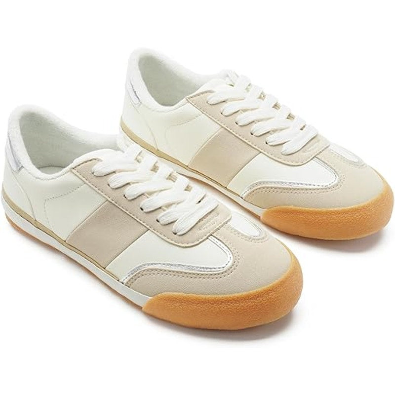 Funky Monkey Womens Size 9 Tan White Anti Slip Lace Up Classic Sneaker Shoes