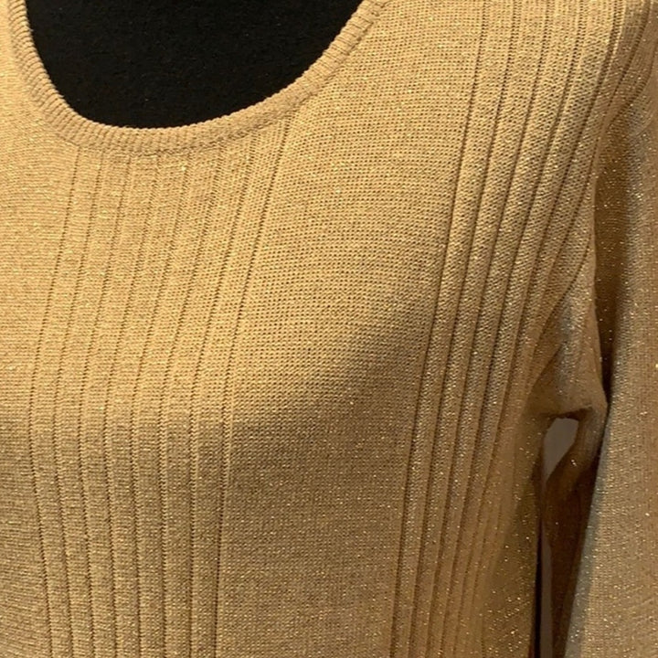 Anna Gray Small Silk Blend Sparkly Gold Scoop Neck Long Sleeve Strechy Sweater