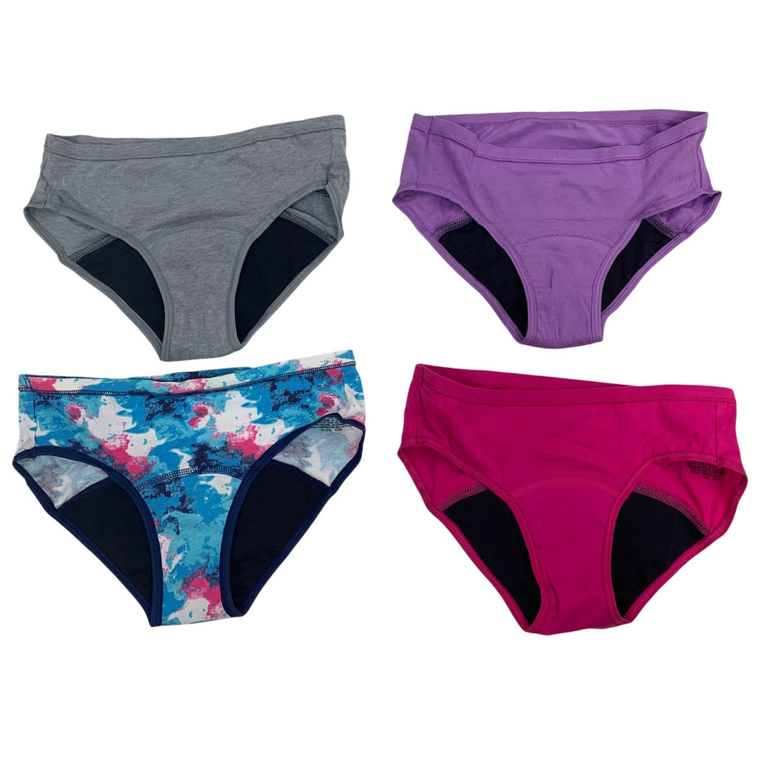 4 New Hanes Girls Size 12 Cotton Blend Solid Color Tie Dye Period Underwear