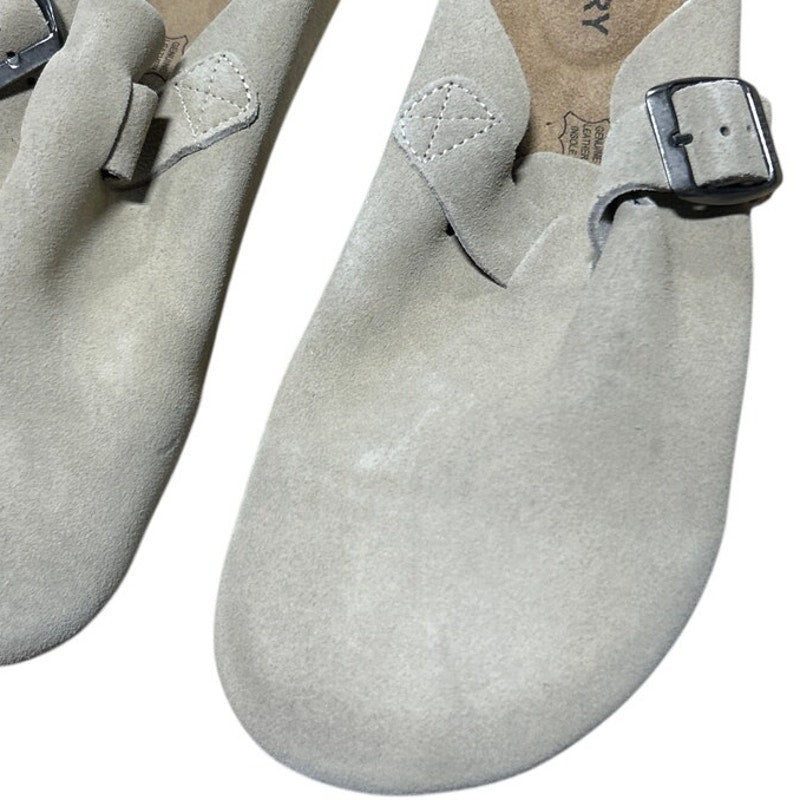 New Fitory Mens Size 10 Taupe Suede Arch Support Cork Mule Sandal Shoes w Flaw