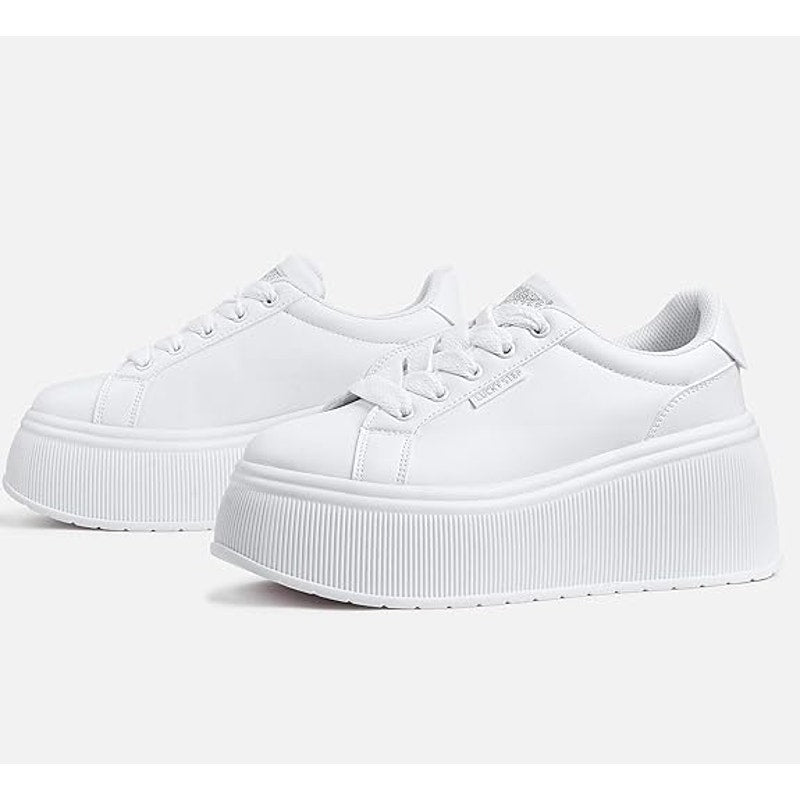 Lucky Step Womens 8 White Classic Wedge Canvas Platform Fashion Sneakers