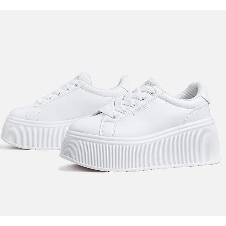 Lucky Step Womens 8 White Classic Wedge Canvas Platform Fashion Sneakers
