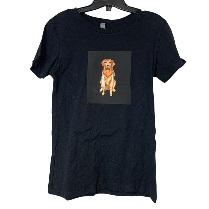 New Upcycled Hand Printed Womens Medium Golden Retriever Dog Tee Shirt