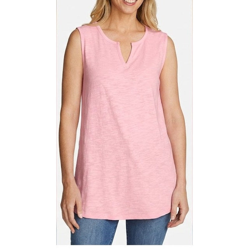 New Eddie Bauer Womens Pink Sleeveless 100% Cotton Favorite Notch VNeck Tank Top
