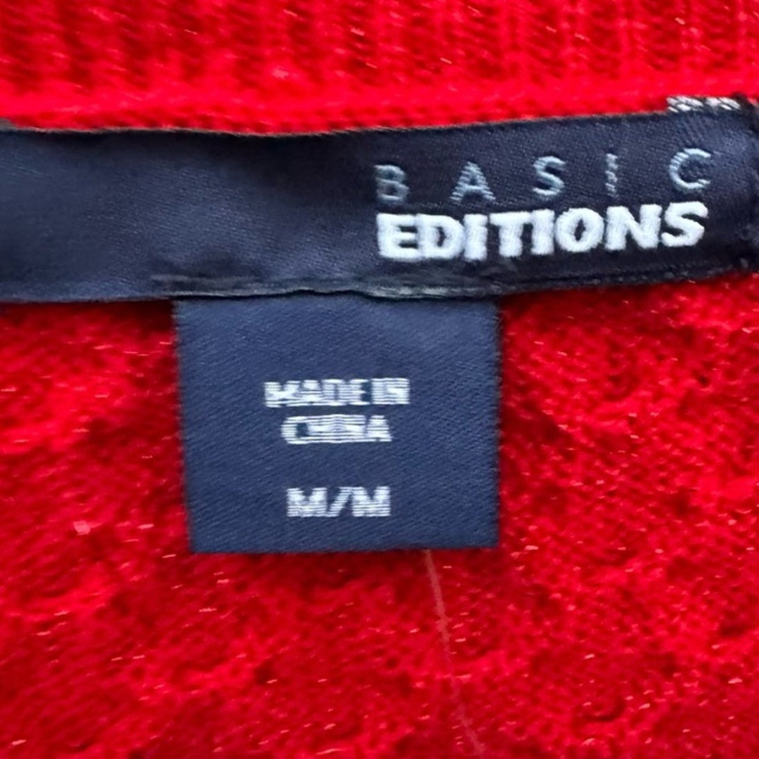 NWT New Basic Editions Womens Medium Red Metallic Long Sleeve Knit Sweater