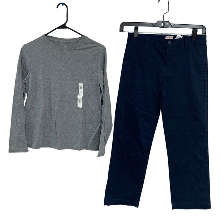 2 New Cat &amp; Jack Boys Large (10/12) Long Sleeve T Shirt Straight Huskey Pants