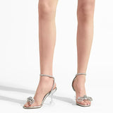 Zurin Womens Size 8.5 Silver Clear Strap Bow Open Toe 4" Heel Ankle Strap Shoes