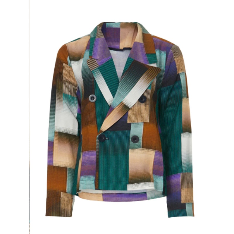 Elk Womens Size 12 Crepe Long Sleeve Button Up Geometric Odense Jacket Blazer