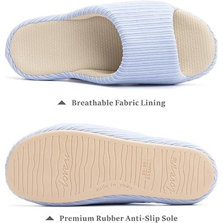 New Chantomoo Womens 9-10 Light Blue Memory Foam Rubber Sole Slide On Slippers