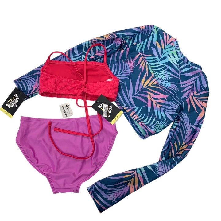 Lot of 3 New Art Class Cat &amp; Jack Girls Large Tropical Swim Tops Bikini Bottom