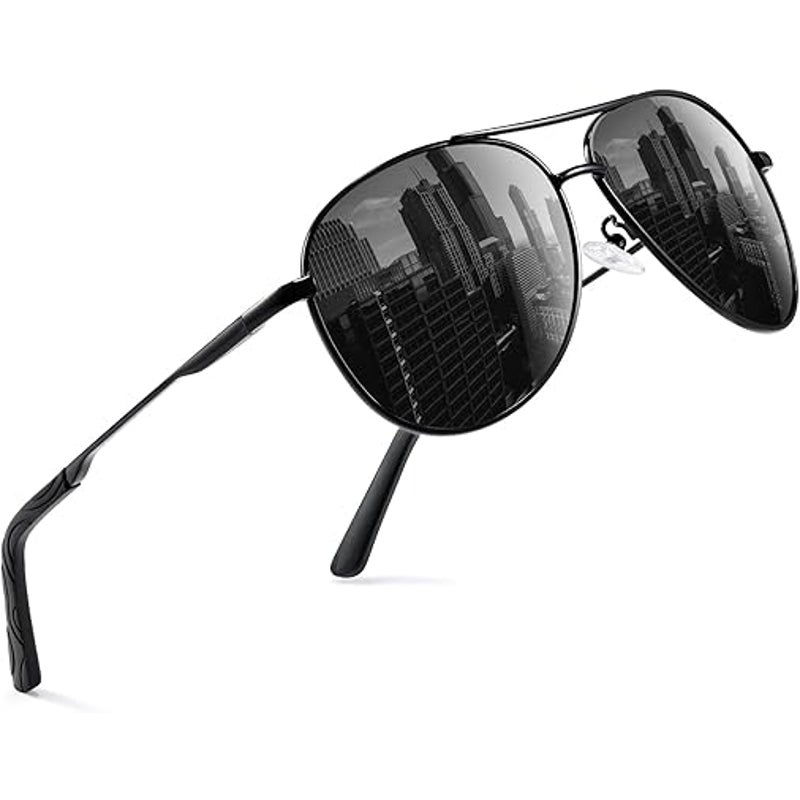New Phikttu Black Mens Retro Aviator Polarized Lens Metal Frame UV Sunglasses