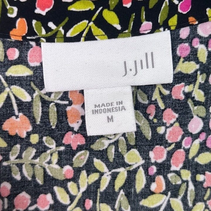 J Jill Womens Medium Sleeveless Floral V Neck Quarter Button A Line Dress