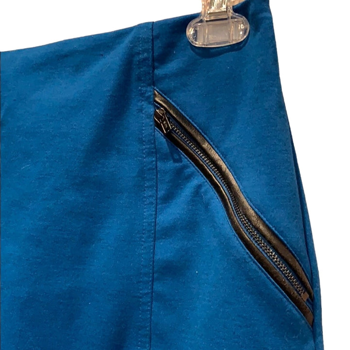 Alfani Size 6 Royal Blue Polyester Front Zip Pocket Leather Detail Mini Skirt