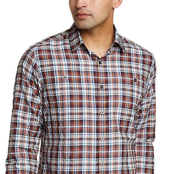 New Eddie Bauer Mens Sienna Plaid Rainier 2.0 UPF 50+ Long Sleeve Hiking Shirt