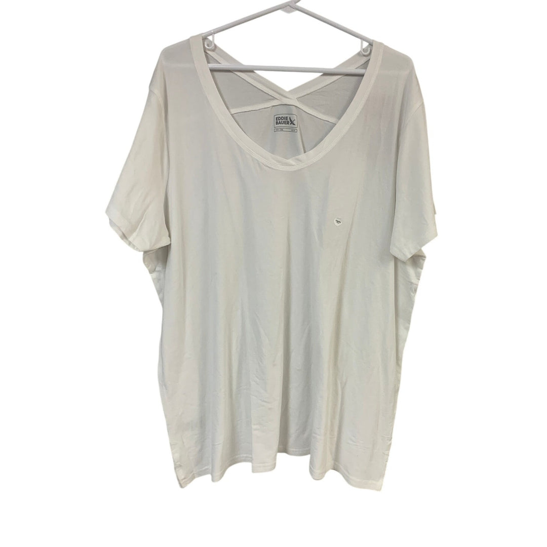 2 New Eddie Bauer Womens 2XLT 2X Tall Stretch Cotton White Tempo Tee Shirts