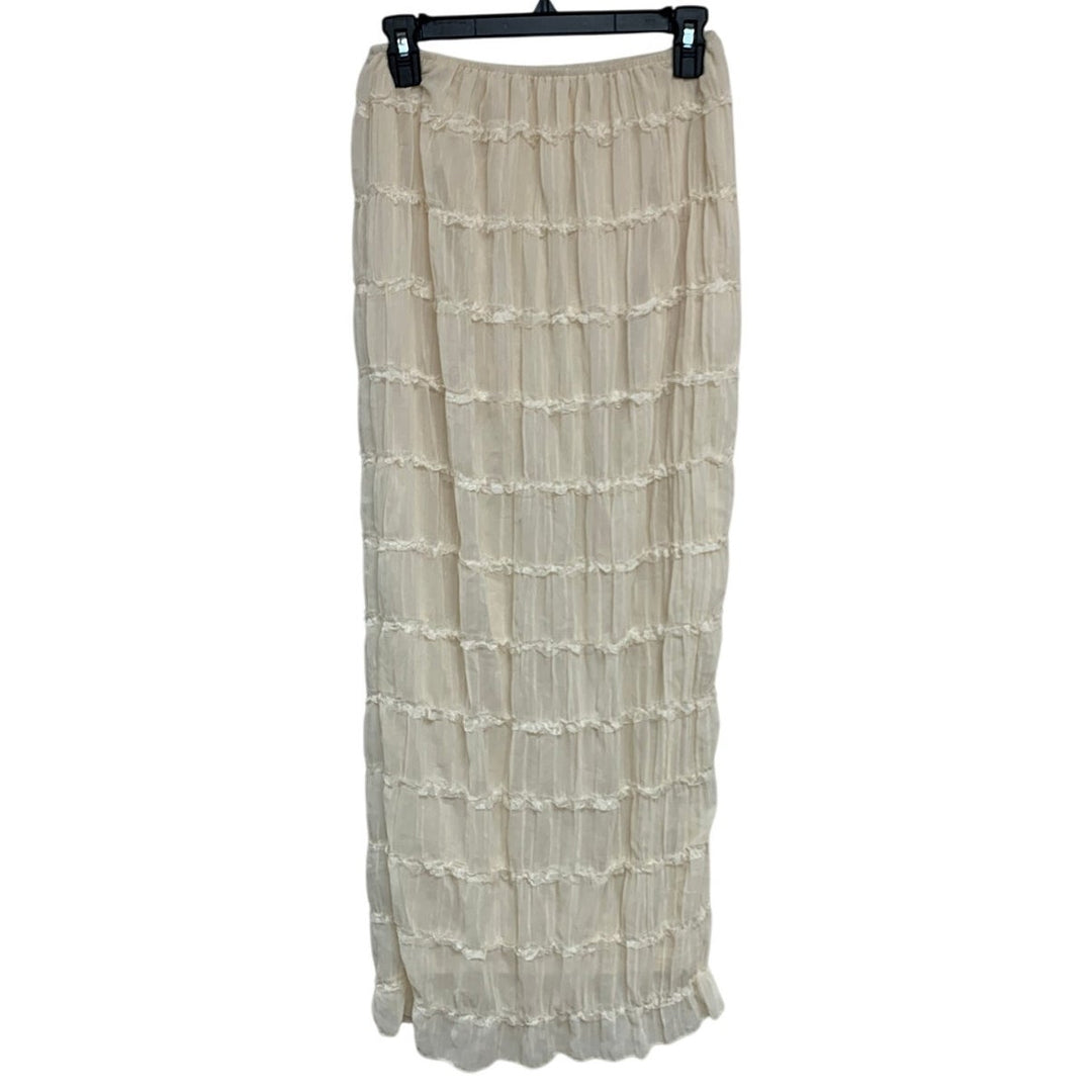 Womens Small Cream PolySpandex Lace Faux Tiered Lined Straight Maxi Skirt