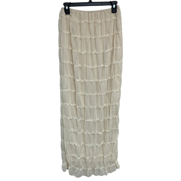 Womens Small Cream PolySpandex Lace Faux Tiered Lined Straight Maxi Skirt